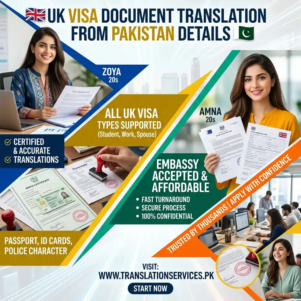 UK visa document translation from Pakistan details